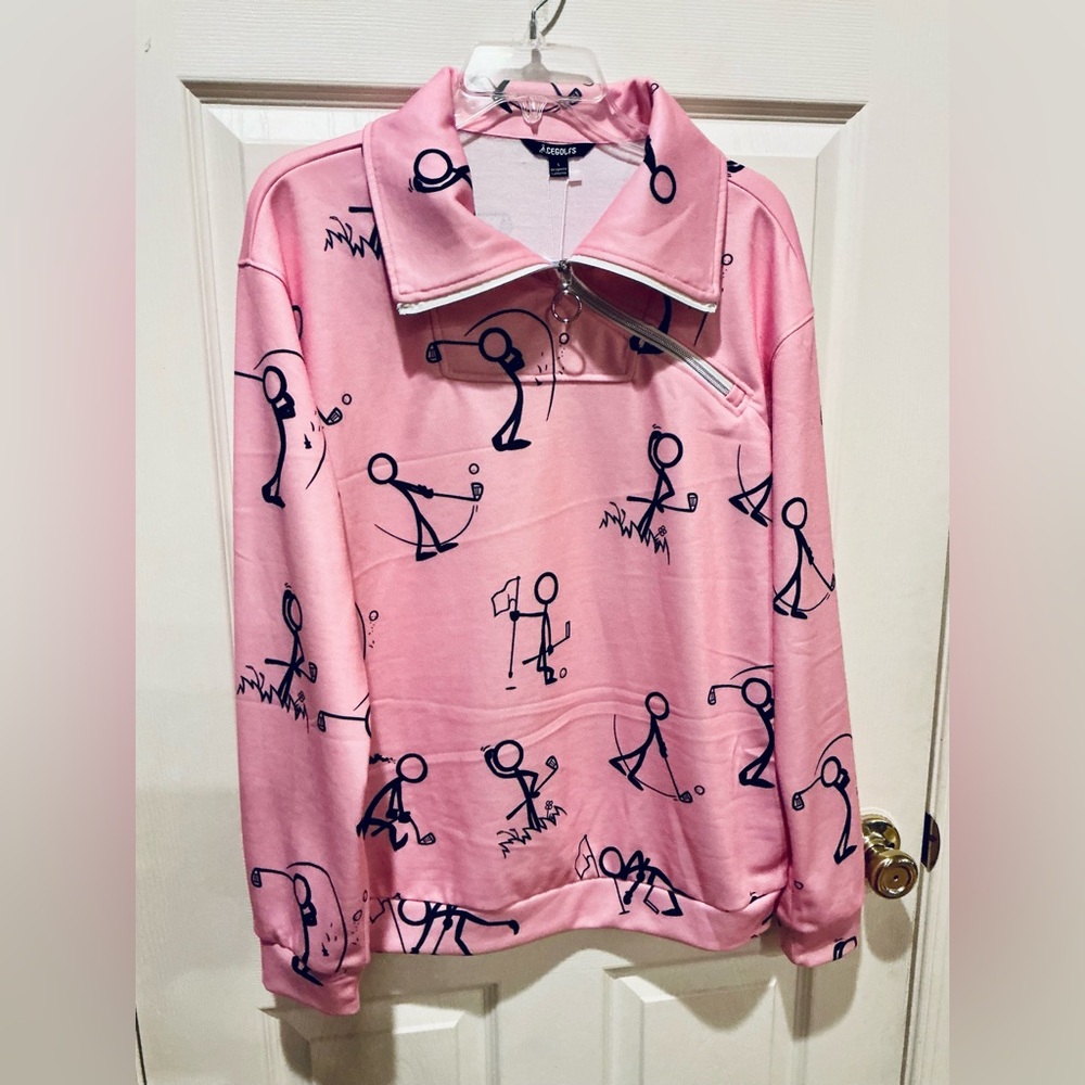 Acegolfs NWT Pink Stick Figure Golf Pullover Woman’s Size Large Activewear - Picture 2 of 13